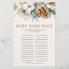 Winter Pine Tree Floral Name Race Baby Shower Game