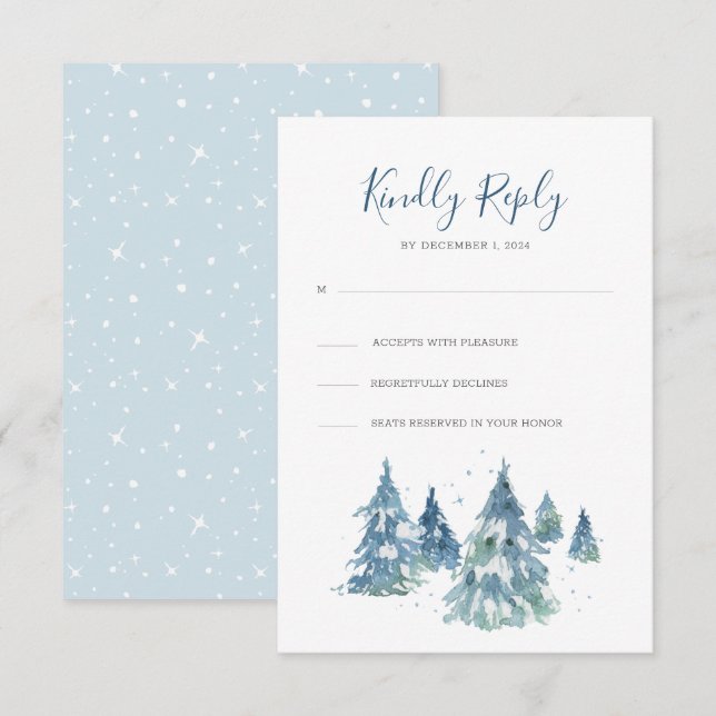 Winter Pine Tree Forest Watercolor Hochzeit RSVP Karte (Vorne/Hinten)
