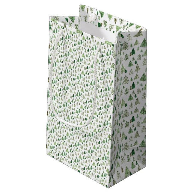 Winter Pine Tree Forest Wine Bag Kleine Geschenktüte (Rückseite Schrägansicht)