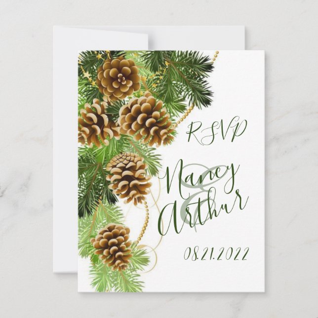 Winter Pine Tree & Pine Cones Wedding RSVP Card (Vorderseite)