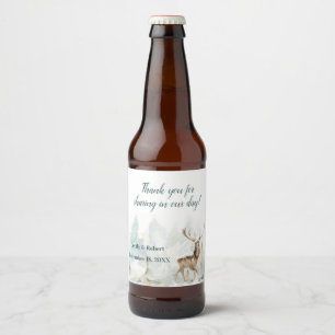 Winter Pine Tree Snow Covered Stag Wedding Bierflaschenetikett
