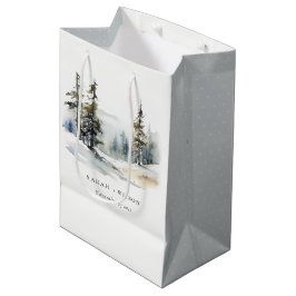 Winter Pine Tree Snow Landschaft Wasserfarbene Hoc Mittlere Geschenktüte
