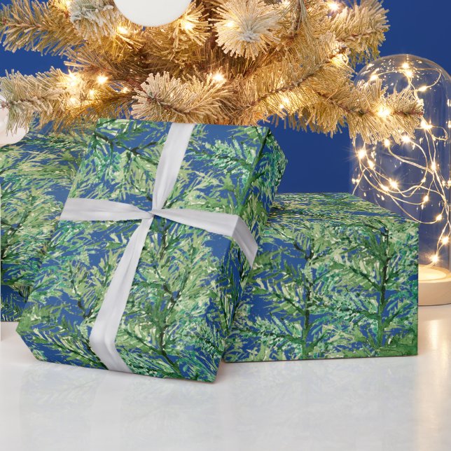 Winter Pine Tree Wasserfarbe Handgemalt Geschenkpapier (Feiertage)