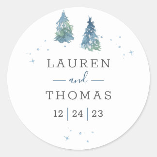 Winter Pine Tree Watercolor Hochzeit Runder Aufkleber