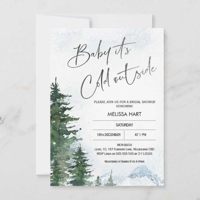 Winter Pine Trees Baby seine kalte Babydusche Einladung (Vorderseite)