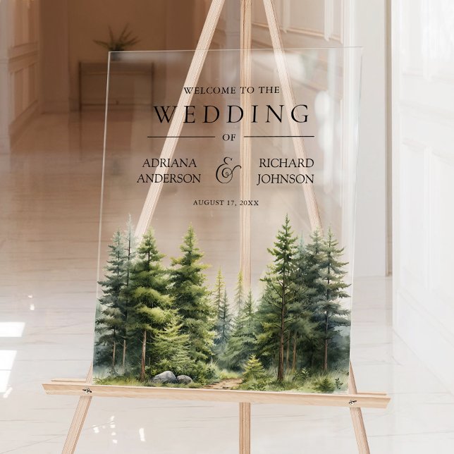 Winter Pine Trees Forest Wedding Welcome Acrylschild (Von Creator hochgeladen)