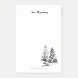 Winter Pine Trees Schwarz-weiß elegant handGezeich Post-it Klebezettel