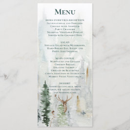 Winter Pine Trees Snow Deer Antlers Wedding Menükarte