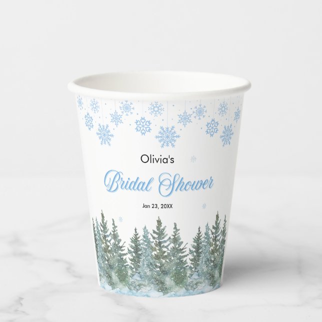 Winter Pine Trees Snowflakes Bridal Shower  Pappbecher (Vorderseite)