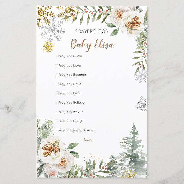 Winter Pine Trees White Floral Gebete für Baby (Vorderseite)