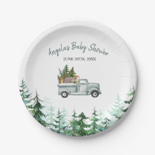 Winter Pine Trees Woodland Tiere Papier Teller