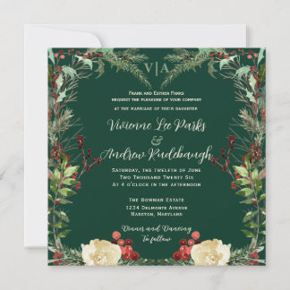 Winter Pine und Rose Hochzeit Einladung