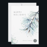 Winter Pine Watercolor Business Holiday Cards Feiertagskarte<br><div class="desc">Dies ist eine individuell anpassbare Ferienkarte Features mit handgemalten Aquarellbildern von Winterkiefernnadeln. Die minimale Typografie ist modern und perfekt für Ihre Firmenbedürfnisse. Es verfügt außerdem über anpassbare Logobereiche auf beiden Seiten und ein individualisierbares Foto am Backer für ein Foto.</div>