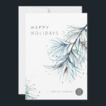 Winter Pine Watercolor Business Holiday Cards Feiertagskarte<br><div class="desc">Dies ist eine individuell anpassbare Ferienkarte Features mit handgemalten Aquarellbildern von Winterkiefernnadeln. Die minimale Typografie ist modern und perfekt für Ihre Firmenbedürfnisse. Es verfügt außerdem über anpassbare Logobereiche auf beiden Seiten und ein individualisierbares Foto am Backer für ein Foto.</div>