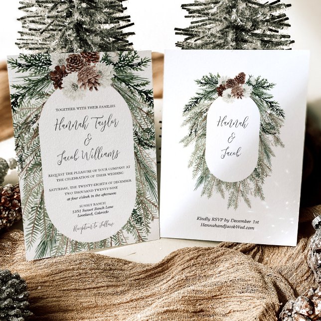 Winter Pine White Floral Wedding mit UAWG Einladung (Von Creator hochgeladen)