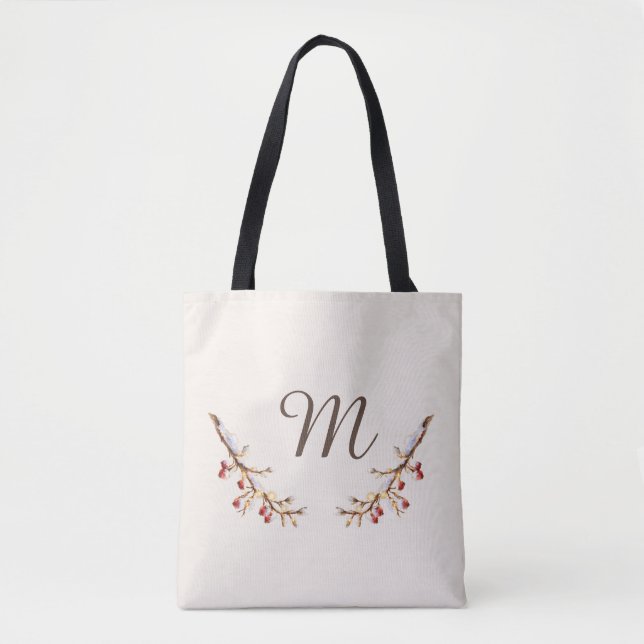 Winter Pinecone & Berry  Monogram Tasche (Vorderseite)