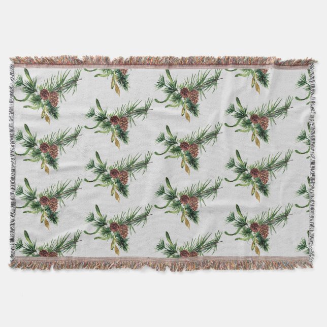 Winter Pinecone und Evergreen Branch Muster Decke (Vorderseite)