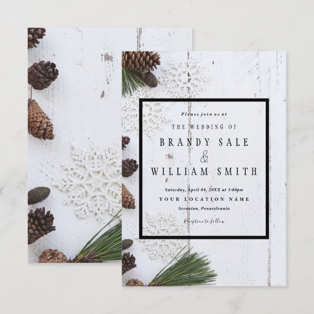 Winter Pinecone und Snowflakes Hochzeitkarte Einladung (Vorne/Hinten)