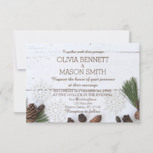 Winter Pinecone und Snowflakes Hochzeitkarte RSVP Karte