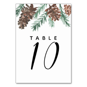 Winter Pinecone Watercolor Moderne Hochzeit Tischnummer