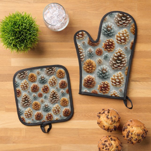 Winter Pinecones Harmonie Ofenhandschuh & Topflappen-Set (Oben Unten)