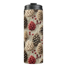 Winter Pinecones und Rote Berries Thermosbecher