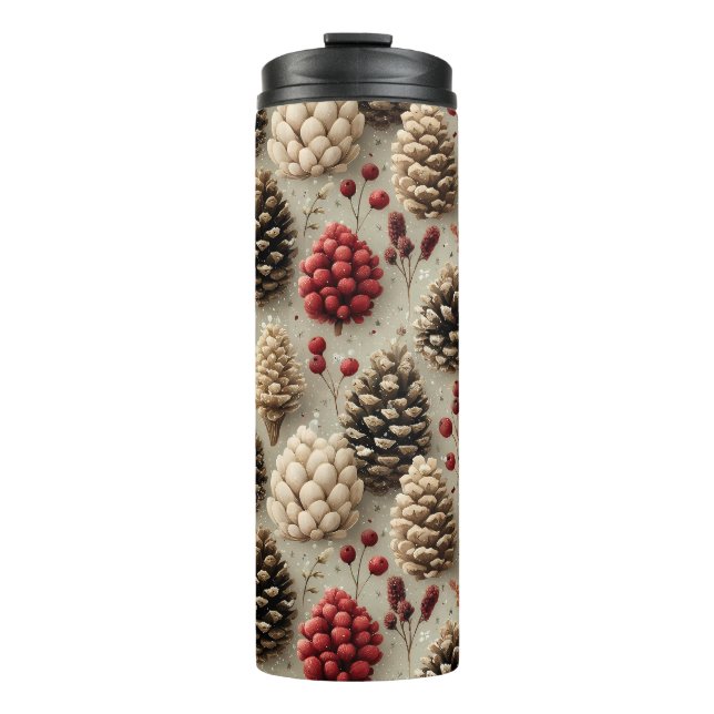 Winter Pinecones und Rote Berries Thermosbecher (Vorderseite)