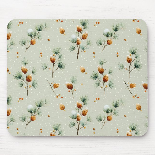 Winter Pinecones und Snowy Branches Mousepad (Vorne)