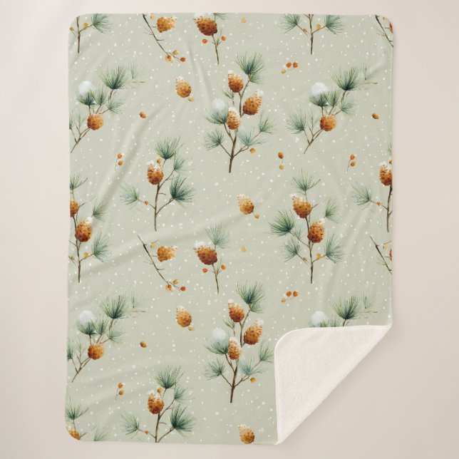 Winter Pinecones und Snowy Branches Sherpadecke (Vorderseite)