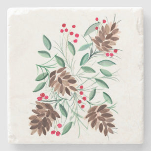 Winter Pinecones Wasserfarbener Untersetzer