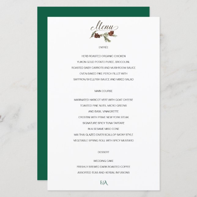 Winter Pinery Wedding Menu (Vorne/Hinten)