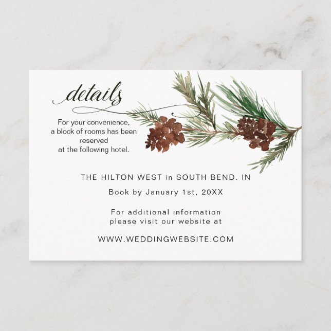 Winter Pinery Wedding RSVP Begleitkarte (Vorderseite)
