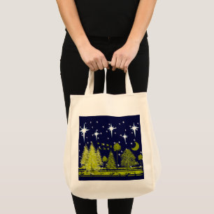 Winter Pines Bag Stars und Grüner Mond Tragetasche