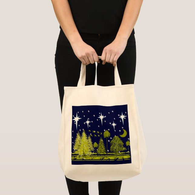 Winter Pines Bag Stars und Grüner Mond Tragetasche (Vorderseite (Produkt))
