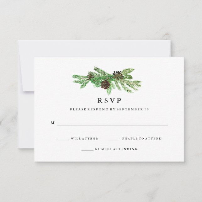 Winter Pines Wedding RSVP Karte (Vorderseite)