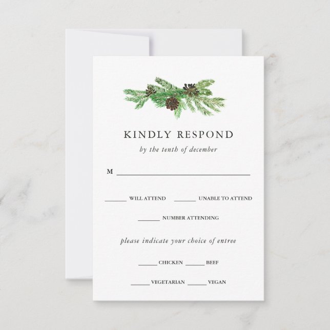 Winter Pines Wedding | UAWG zur Wahl RSVP Karte (Vorderseite)