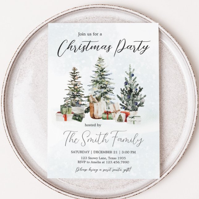 Winter Pines Weihnachts-Party Einladung (Winter Wonderland Pine Tree Christmas Party Invitation )