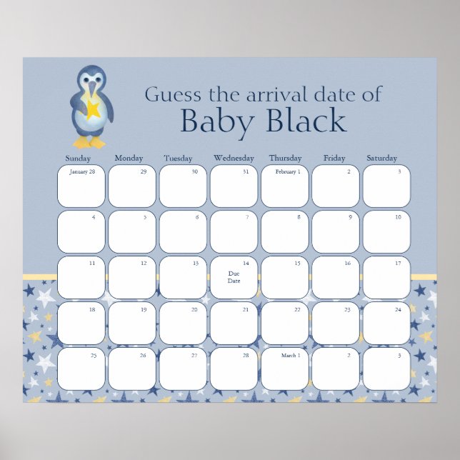 Winter Pinguin Baby Dusche schätzt den Fälligkeits Poster (Vorne)