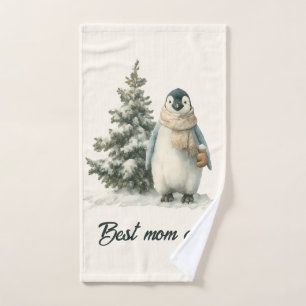 Winter-Pinguin „Beste Mutter überhaupt“ Design Badhandtuch Set