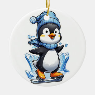 Winter-Pinguin-Eisstaking Keramik Ornament