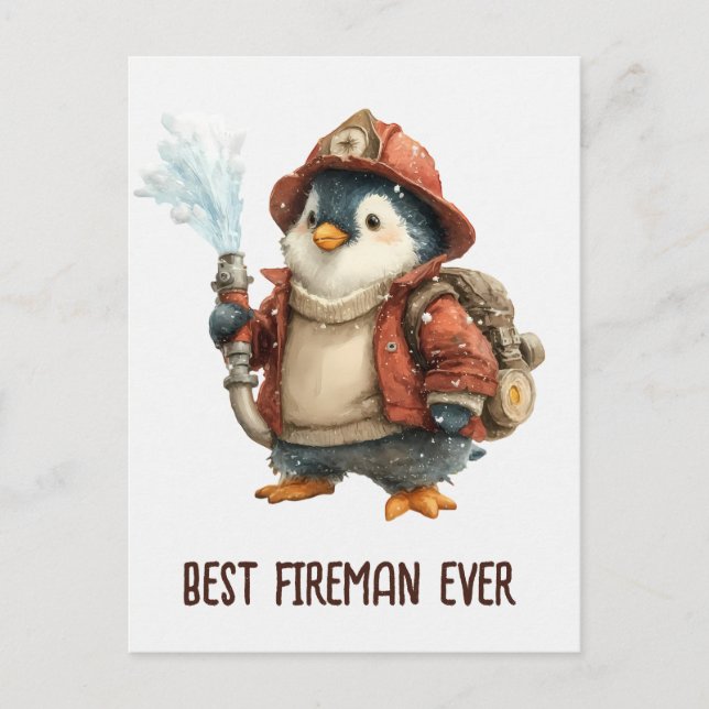 Winter-Pinguin-Feuerwehrmann-Ping-Pong-Schläger Postkarte (Vorderseite)