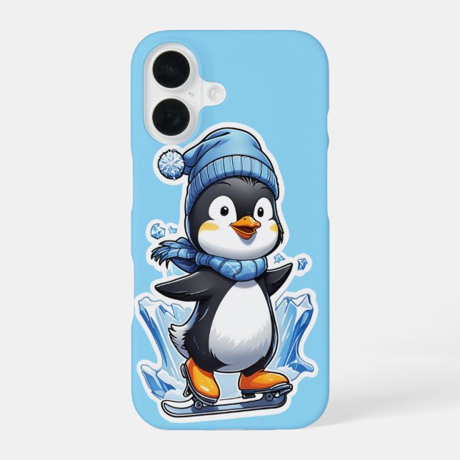 Winter Pinguin Ice Staking iPhone Case 16 Hülle (Rückseite)