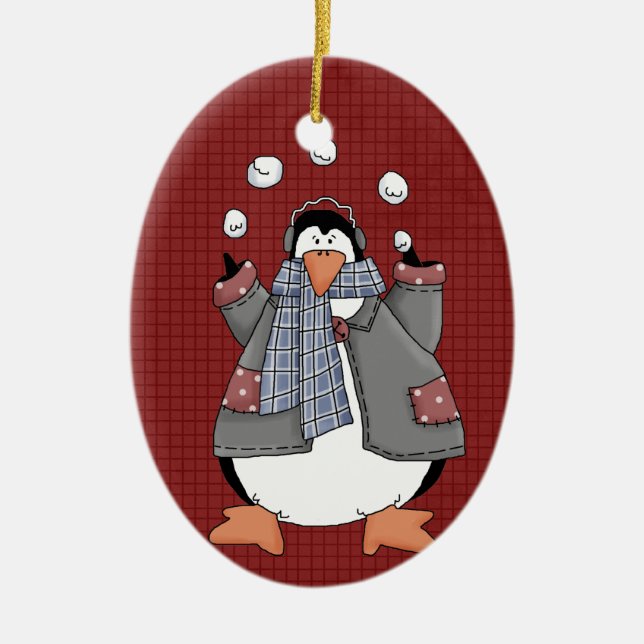 Winter Pinguin Keramik Weihnachtsschmuck (Vorne)