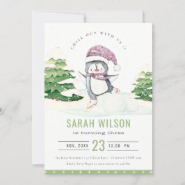 Winter Pinguin Kinder jeden Alters zum Geburtstag Dankeskarte