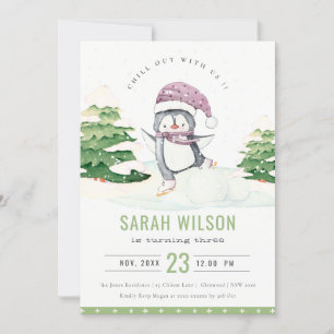 Winter Pinguin Kinder jeden Alters zum Geburtstag  Dankeskarte