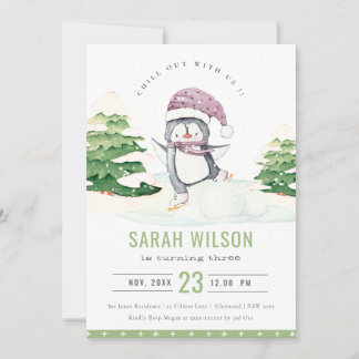 Winter Pinguin Kinder jeden Alters zum Geburtstag  Dankeskarte