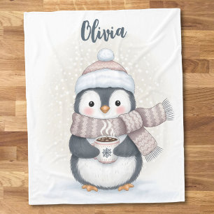 Winter-Pinguin mit Kakaotasse "Schneecknuffig!" Fleecedecke