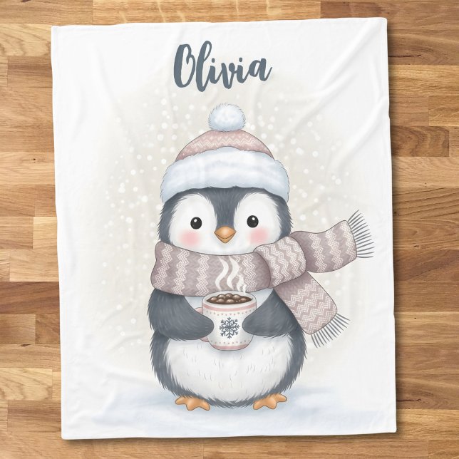 Winter-Pinguin mit Kakaotasse "Schneecknuffig!" Fleecedecke (Von Creator hochgeladen)