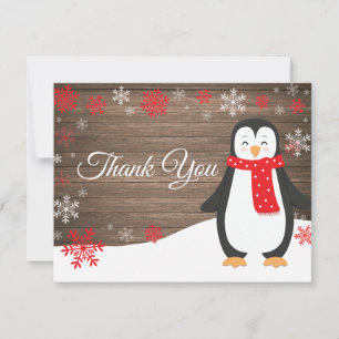 Winter Pinguin rote Schneeflocke Dankeschön-Karte Dankeskarte