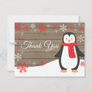 Winter-Pinguin-Rote-Schneeglöckchen-Dankeskarten Dankeskarte
